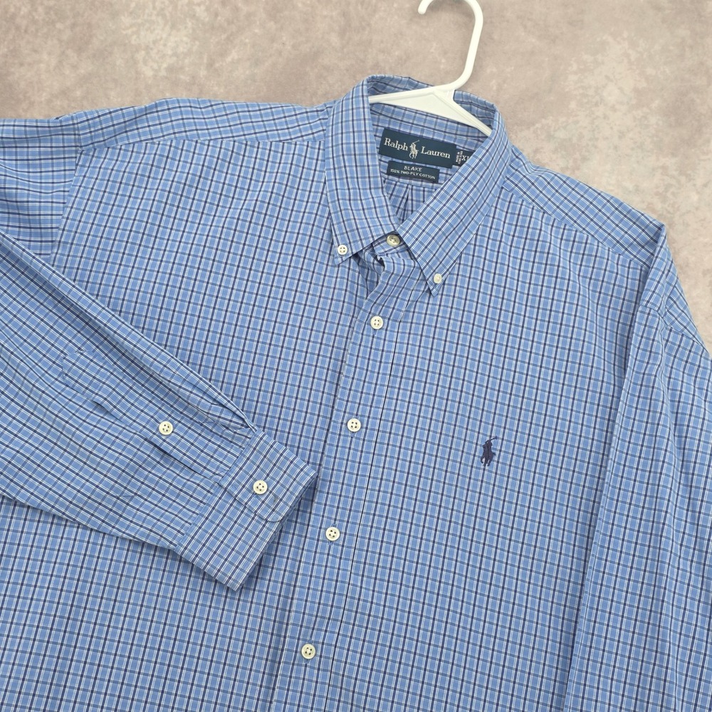 Ralph Lauren Blake Shirt Mens XL Blue Plaid Two-Ply Cotton Button Down Long Slv